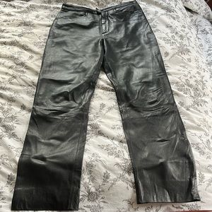 Black 100% genuine leather pants